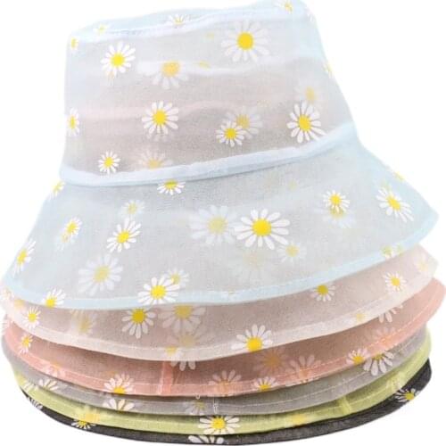 Daisy Bucket Hat Transparent Panama Women Mesh Lace Flower Beach Travel Hats Fashion Spring Summer Sun Cap 2021 NEW