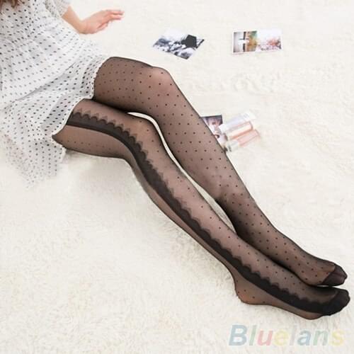 Sexy Black Side Lace Ruffles Eyelashes Style Dots Tights Stockings Pantyhose 5PZ2 9D6X