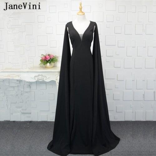 JaneVini Vestidos Black Mother of The Bride Dresses Sexy Deep V Neck Satin Dubai Mermaid Long Evening Gowns Abend Kleider 2018