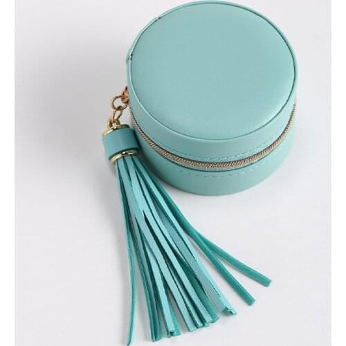 Portable Pu round Zipper Earrings Stud Earrings Storage Box Jewelry Storage Small Jewelry Box Jewelry Box storage drawers