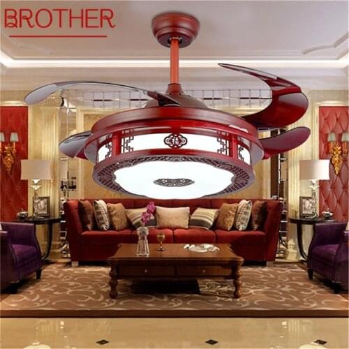 BROTHER Ceiling Fan Light Invisible Lamp With Remote Control Modern Red Elegance For Home Restaurant Dining Room