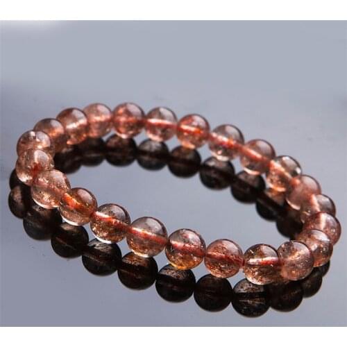 Drop Shipping 7mm Genuine Natural Golden Strawberry Quartz Crystal Clear Round Bead Charm Stretch Bracelets