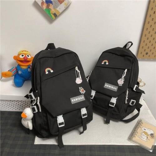 Summer School Bags Fashion Contrast Color Womens Backpack Cute Doll Pendant University Bags For Girls Large School Backpack