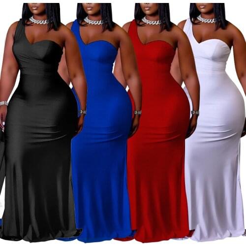 Sexy Bodycon Nightclub Dress One Shoulder Irregular Sleeveless Hollow Out Casual Party Women Summer Long Dresses Plus Size 5XL