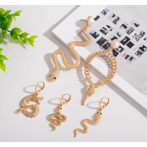 SOHOT Cute Various Snake Shape Pendant Women Drop Earrings Gold Color Alloy Trendy Punk Style Party Jewelry Brincos