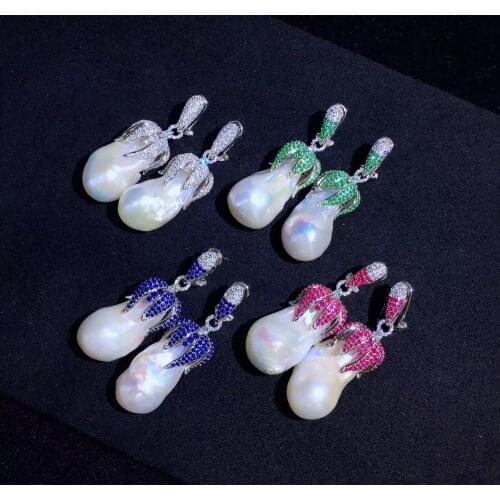 Baroque natural fresh water pearl drop earring fashion women jewelry free shipping white green blue rose red color