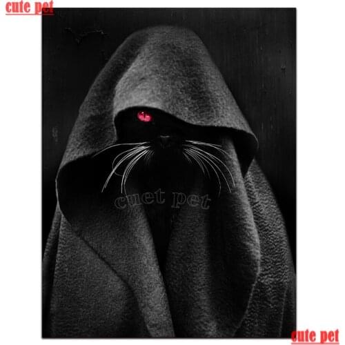 DIY rhinestones icon Creepy black caped Cat diamond painting diamond embroidery full square complete animal diamond mosaic decor