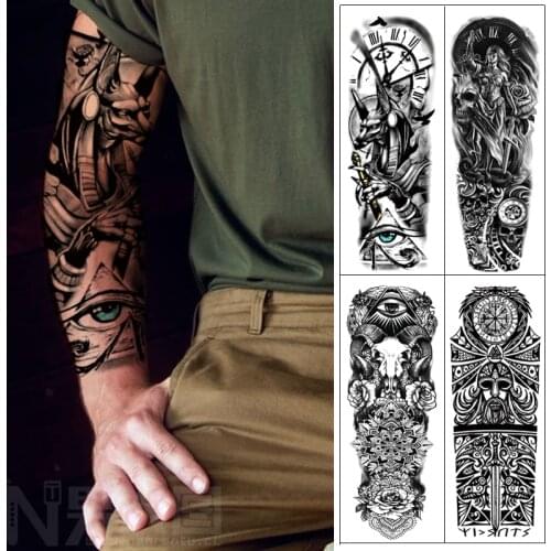 Old School Large Arm Sleeve Tattoo,Waterproof Full Temporary Tattoo Sticker Men Lion Body Art Tattoo Girl