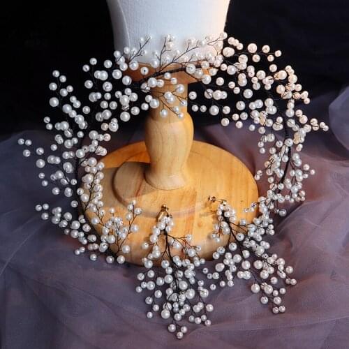 Handmade Pearls Wedding Jewelry Bridal Headband Hair Crown with earrings Fashion Hair Accesssories Women Tiara