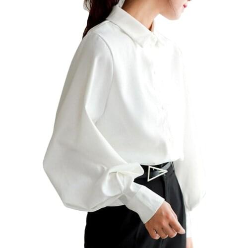 Vintage Designer Blouses Women Spring Autumn Turn-down Collar Long Lantern Sleeve White Black Shirts Tops Office Lady Clothing