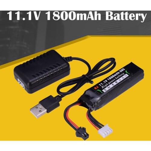 High Power Water Gun Toys 7.4V 11.1V 1800mAh RC Rechargeable Lipo Li-ion Polymer Lithium Battery with Charging Cable