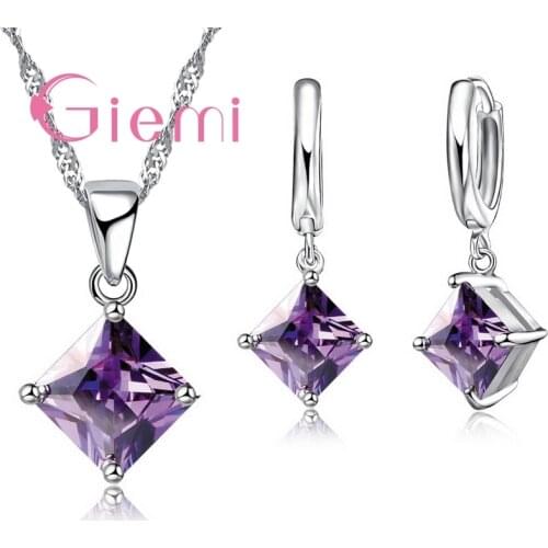 Top Quality Silver Charm Geometric Jewelry Sets Pave Shining Crystal For Birthday Pendant Necklace Fashion Earrings