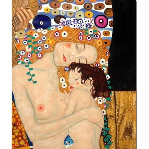 High quality Nude Art Paintings Le tre eta della donna (Mother and Child) Gustav Klimt oil Reproduction canvas Hand painted