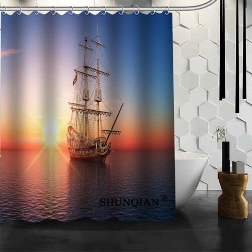 New Custom Sunsets Cloud Sea Ship Shower Curtains Polyester Bathroom Waterproof Bath Curtain Size 150X180cm165X200cm180X200cm