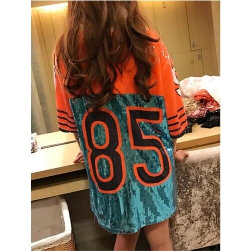 Korean Cotton Sequined Broadcloth Casual Unicorn Real Kpop Tumblr Free Shipping 2020 New Sequins T-shirt Long Female