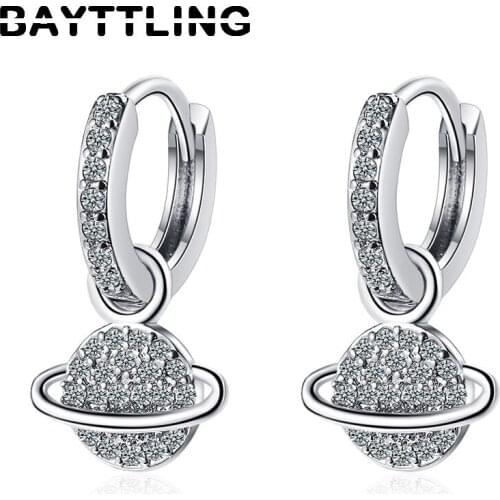 BAYTTLING 925 Sterling Silver 22MM Full Zircon Round Planet Pendant Earrings For Women Fashion Earrings Gift Wedding Jewelry