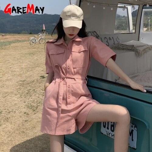 2021 Womens Summer Jumpsuit Female Thin Overalls Workwear Pink Elegant Casual Woman Short Jumpsuit Combination Rompers Playsuit