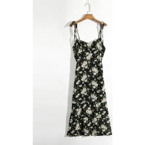 Women casual summer dress flower print dress Slim sling Vestidos