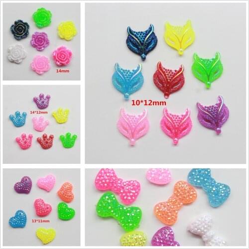 100pcs/lot flatback resin bling mini size bow fox heart crown mix colors resin cabochons accessories
