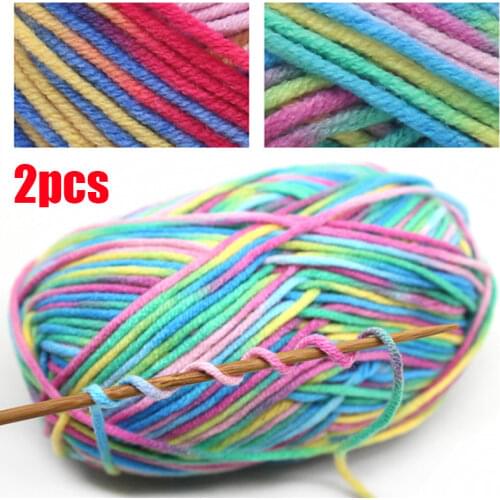 2pcs X50g Melange Yarn Fancy Thread Strings Cotton Blended Yarn Beautiful Mix Colors for Hand Knitting Doll Sweater