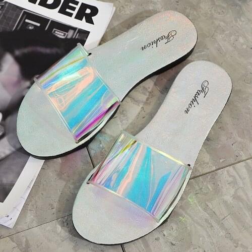 2021Women Glitter Slippers Crystal Diamond Sandals Summer Fashion Beach Women Slipper Ladies Round Toe Party Shoes35-40