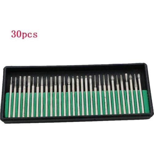 30pcs 3mm Diamond Grinding Head Shank Drill Bit Set Burr Drill Grinder Bits Dremel Rotary Tools Woodworking