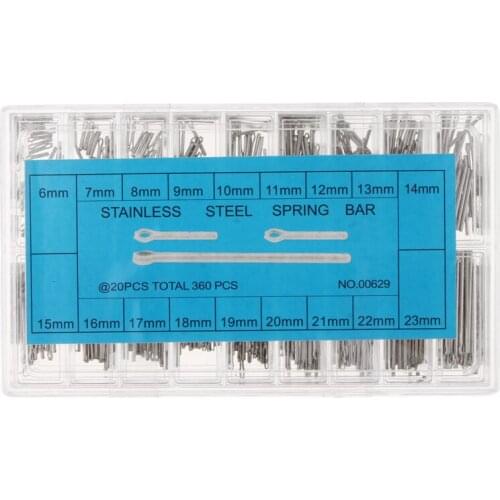 360pcs Watch Band Link Cotter Pin Bar 6mm-23mm Stainless Steel Watch Bracelet Strap Link Pins Assortment Kit Watch Repair parts