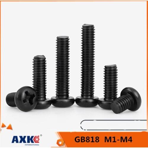 50pcs M1 M1.2 M1.4 M1.6 M2 M2.5 M3 M3.5 M4 GB818 Miniature Small Black Carbon Steel Cross Phillips Pan Round Head Screw Bolt