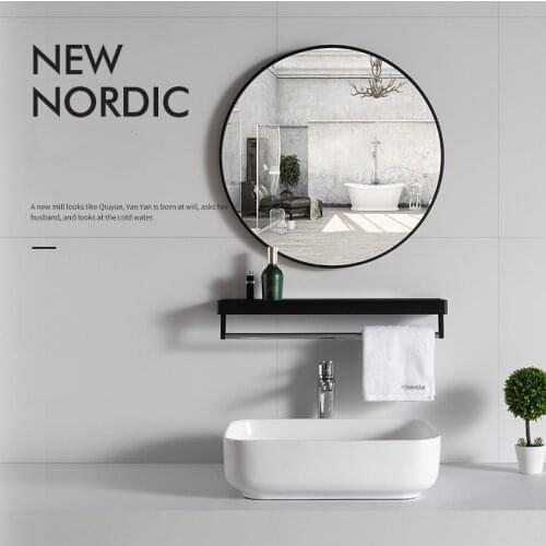 60cm Make UP Mirror Round Bathroom Mirror With Shelf Wall Hanging Free Punch For Women Make Up Miroir Vanity Mirror