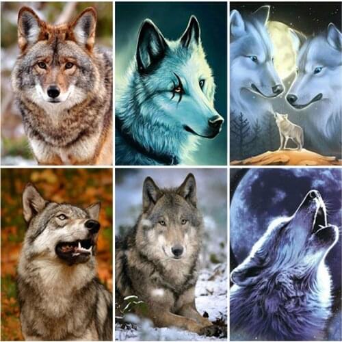 DIY Wolf 5D Diamond Painting Full Square Drill Animal Diamond Embroidery Cross Stitch Kit Gift Resin Mosaic Wall Art Home Decor