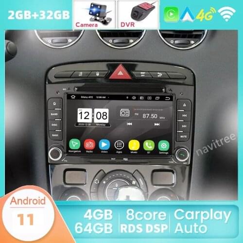 4Core 188L DSP Android 11 Car DVD Multimedia Player For PEUGEOT 308 308SW 2007-2013,408 2011-2014 GPS Radio WIFI BT Head Unit