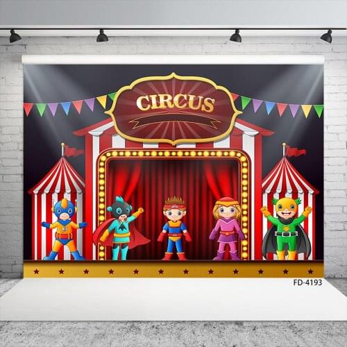 Circus Carnival Pennant Superhero Photo Backgrounds Vinyl Backdrop for Children Baby Birthday Party Photoshoot Photography Props