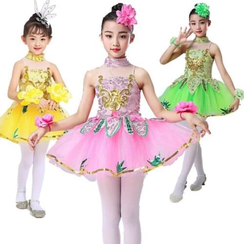 Kids Girls Dance Costume Flowers Dance Dress For Girls Kids Dancewear Kids Clothes