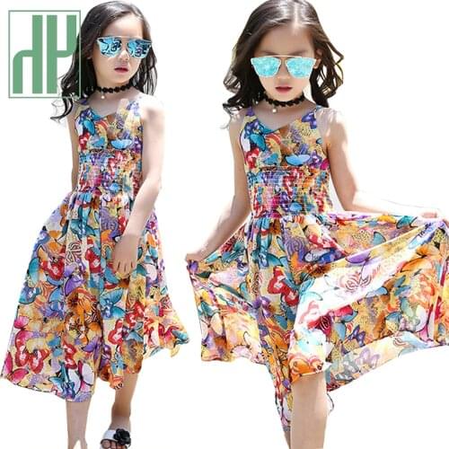 Kids girl summer beach dress flower Wedding Party princess dress children teenager clothes Girls costume Vestidos 6 10 16 Years