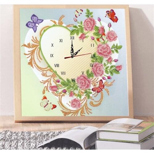 DIY Flower 5D Special Shape Crystal Rhinestone Real Clock Watch Diamond Painting 30 x 30 cm Chingaco
