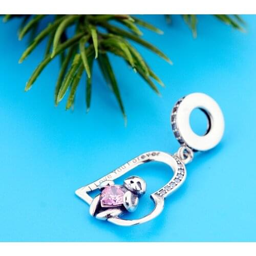 FC Jewelry Fit Original Charm Bracelet 925 Silver I Love You Forever Sloth Hug Pink Stone Bead For Making Women Berloque 2021