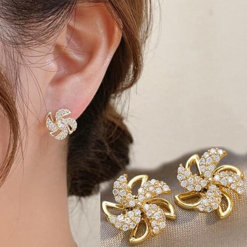 Korean Fashion New Romantic Micro-Zircon Earrings 2021 Trend Creativity Rotating Windmill Earrings for Women Girls Jewelry Gift