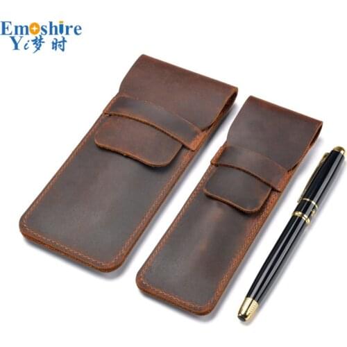 Emoshire Leather Pencil Bag Personality Retro Handmade Suede Leather Pencil Case Creative Protective Cover Luxury Pen Box B285