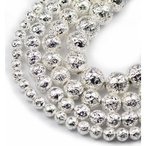 Natural Stone White Gold Lava Hematite Round Loose Spacer Beads For Jewelry Making DIY Necklace Bracelet wholesale 4 6 8 10 12mm