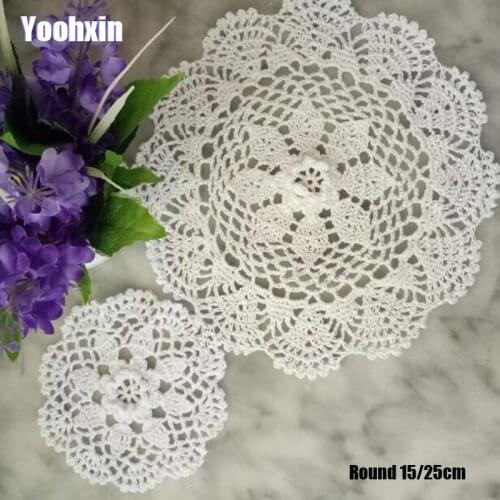 Hot Handmade Lace Round cotton table place mat pad Cloth crochet placemat cup mug wedding tea coffee coaster party doily kitchen