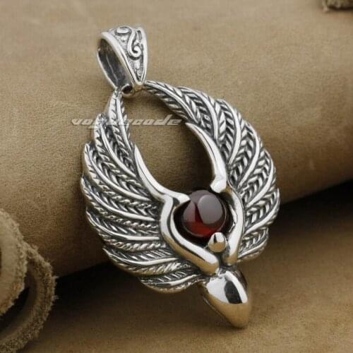 925 Sterling Silver Angel Wing Red CZ Stone Fashion Pendant 9L008