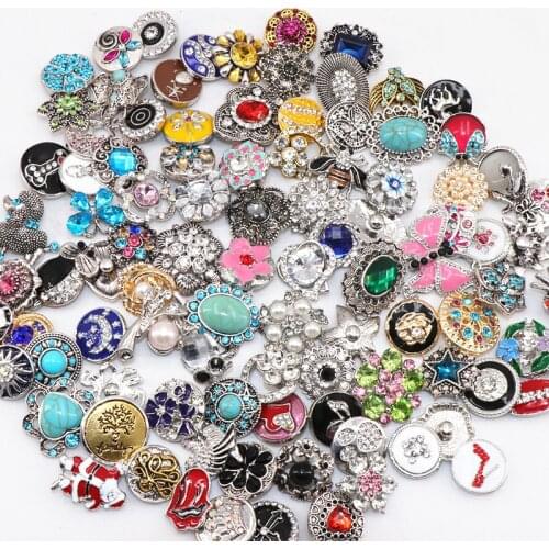 Fashion 50pcs/Lot 18mm Snaps Buttons Mix Style For Snaps Jewelry Bracelets Pendants Etc