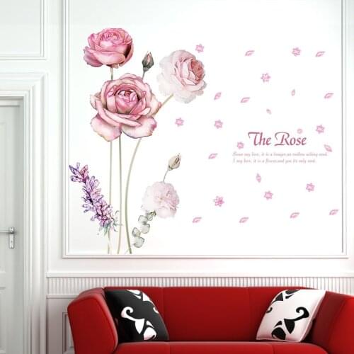 Rose Flowers Wall Art Decal Decoration Romantic Flower Wall Stickers Living Room Bedroom TV Sofa Background Wall Decals Mural