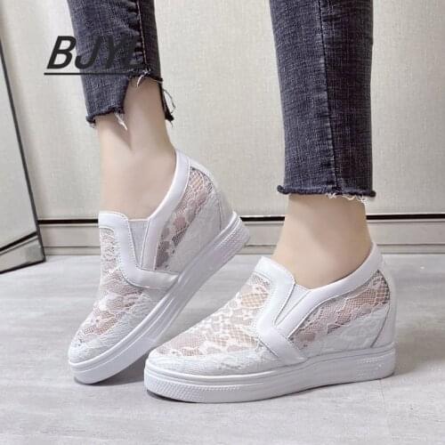 2021 Summer New Style Thick-soled Casual Fashion Lazy Lace Mesh Breathable Inner Heightening Shoelace Pedal