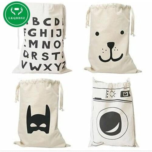 Extra Large Cotton Canvas Laundry Storage Bag for Toys Cloth Bear Washing Machine Letters 8 Patterns
