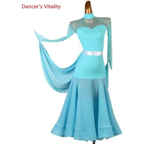 Modern Dance Dress Stand-Up Collar Long Skirt Mesh Long Sleeve Performance Clothing Custom Child Woman Competition Clothes