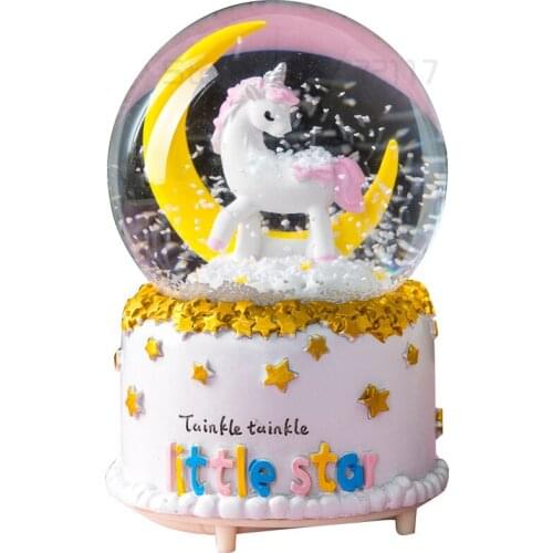 Projection Glass Crystal Ball Music Box Projection Snowflake Carousel Girl Little Girl Birthday Gift Glowing Unicorn