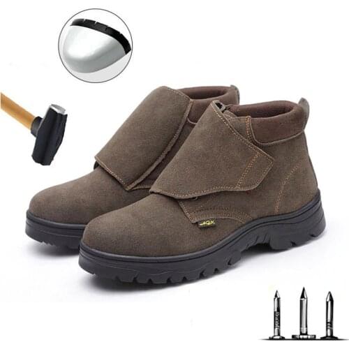 Work safety shoes welding shoes spring and autumn leather ankle boots mens casual plus size welder steel head cap