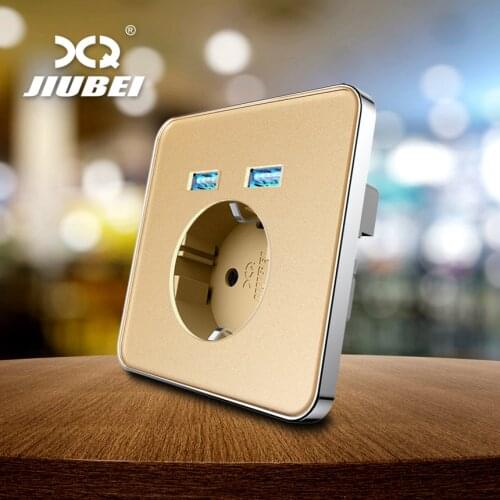 Jiubei EU Standard Power USB Socket, Golden Crystal Glass Panel, AC 110~250V 16A Wall Power Socket,Socket adapter