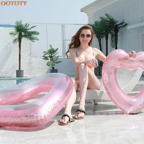 Love Heart Inflatable Pool Rose Gold Glitter Swim Ring Swimming Tool